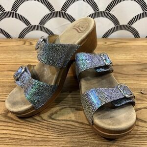 DANSKO WOMEN'S EU 41 US 10.5 11 SOPHIE SANDALS BLUE IRIDESCENT DOUBLE STRAP CLOG